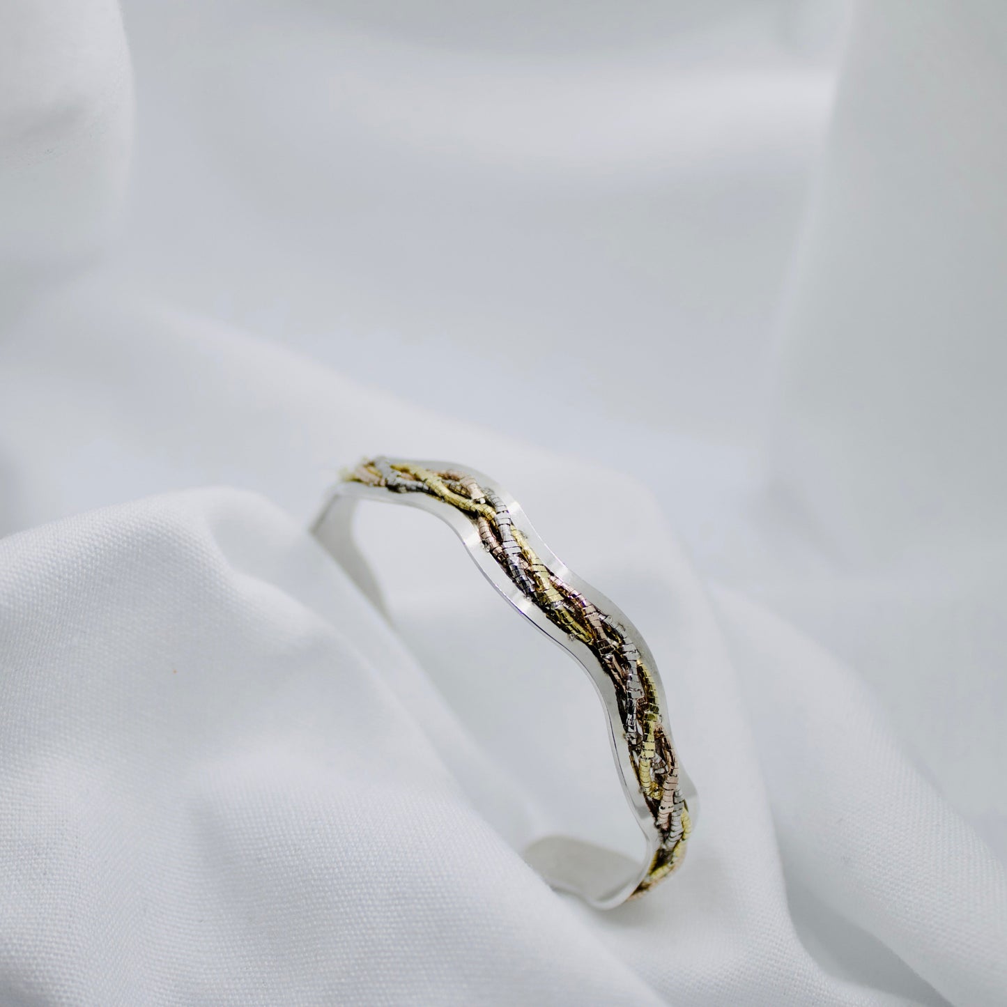 Sterling Silver Bangle with Gold-Plated Engraved Design