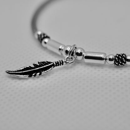 Oxidized Silver Feather Bracelet