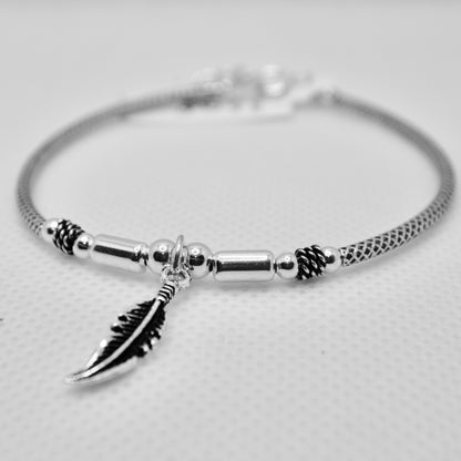 Oxidized Silver Feather Bracelet