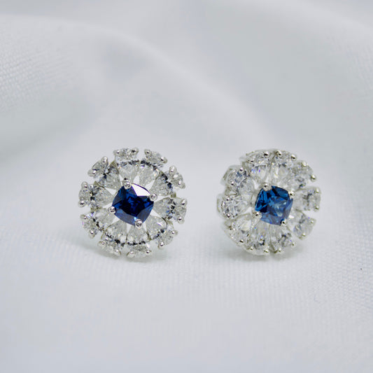 Round Silver Earrings with Topaz & Cubic Zirconia