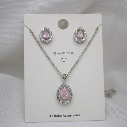 Sterling Silver Pink Topaz  Pendant Necklace Set