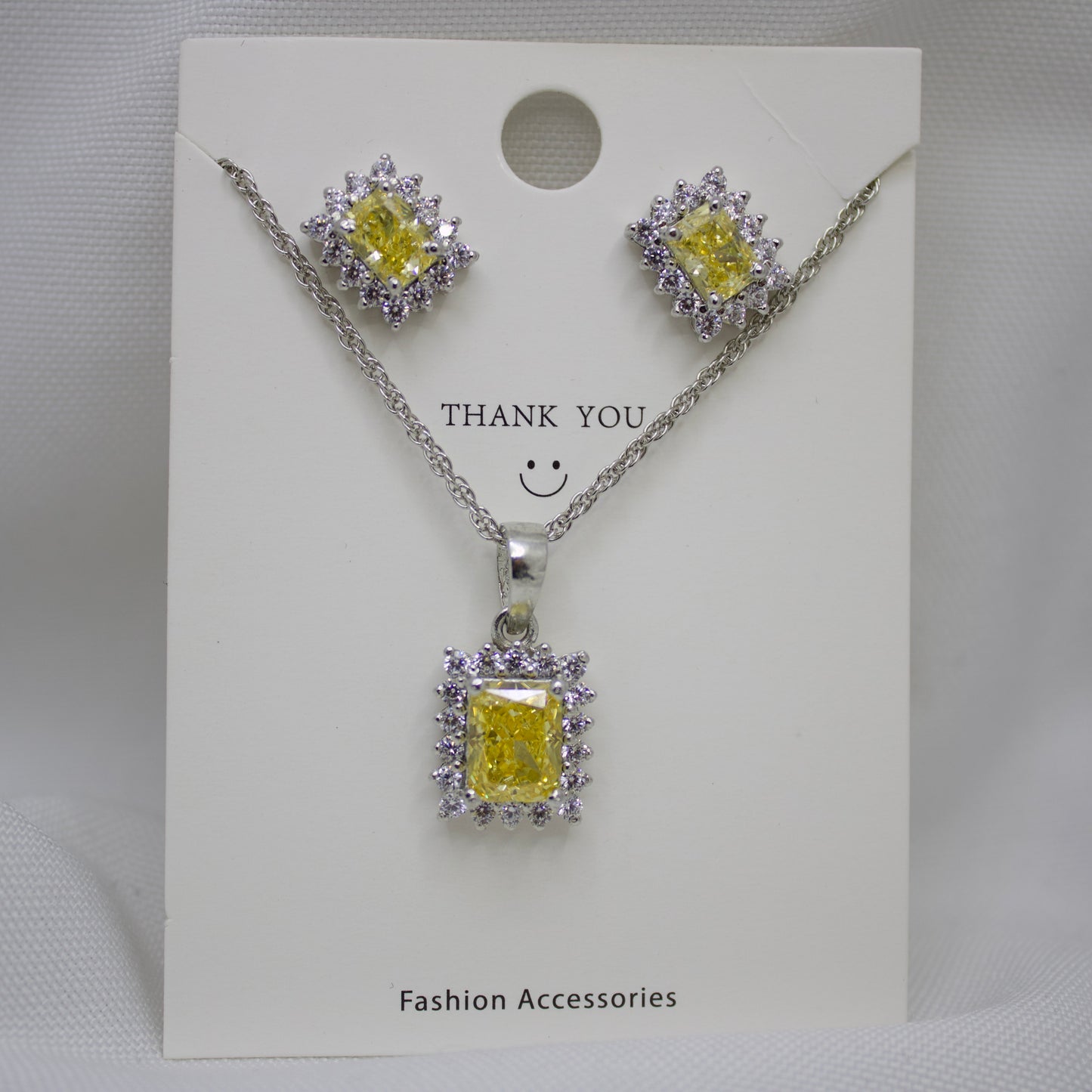 Sterling Silver Yellow Cubic Zirconia