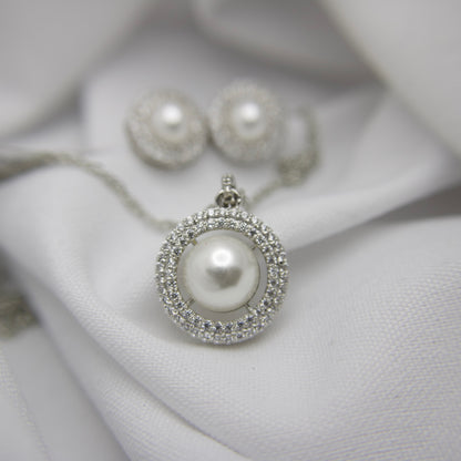 Freshwater Button Pearl Sterling Silver Pendant Set