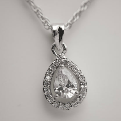 Halo Pear Sterling Silver Pendant Set