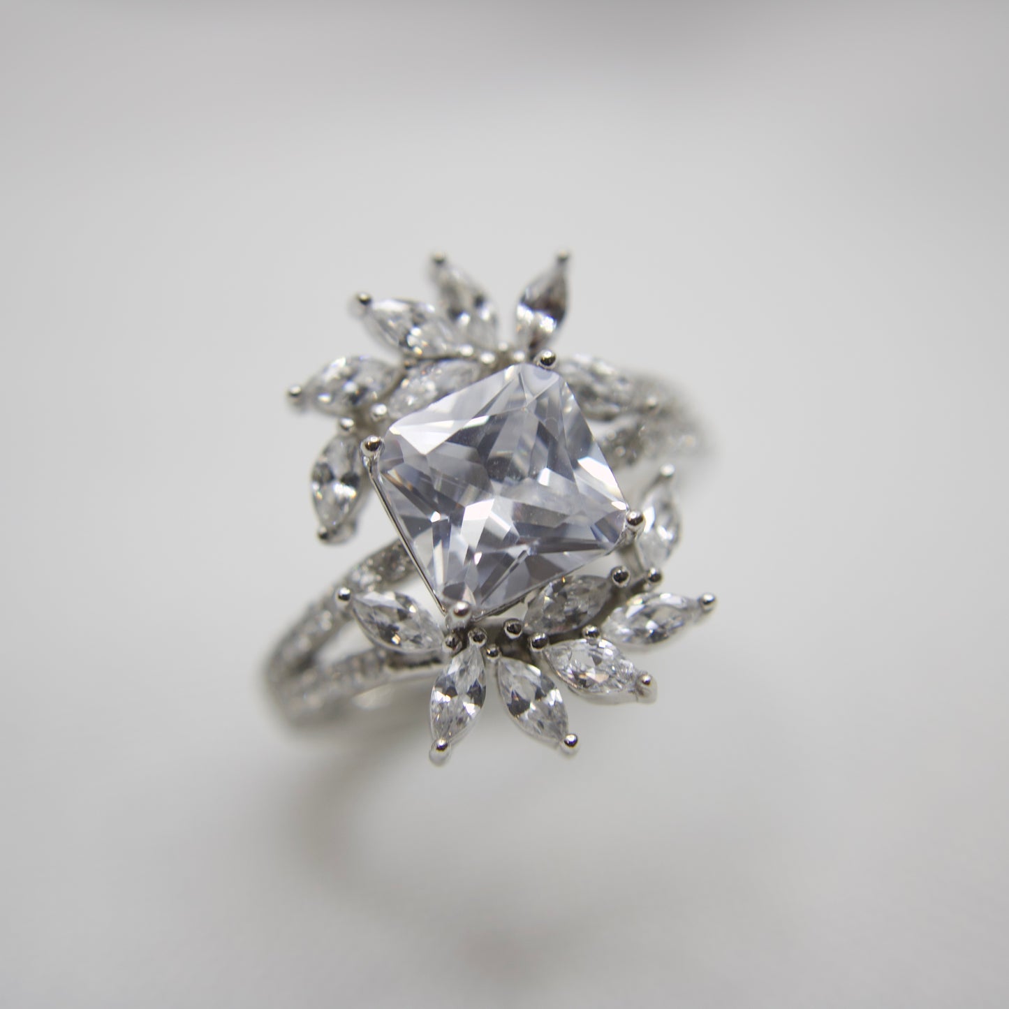 Cushion Cut Sterling Silver Cubic Zirconia Ring