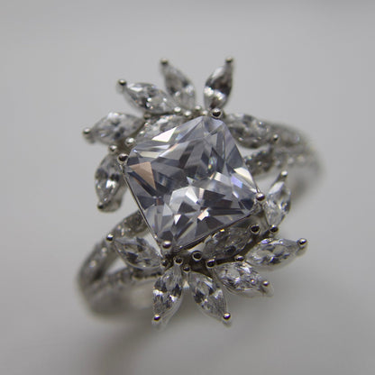 Cushion Cut Sterling Silver Cubic Zirconia Ring