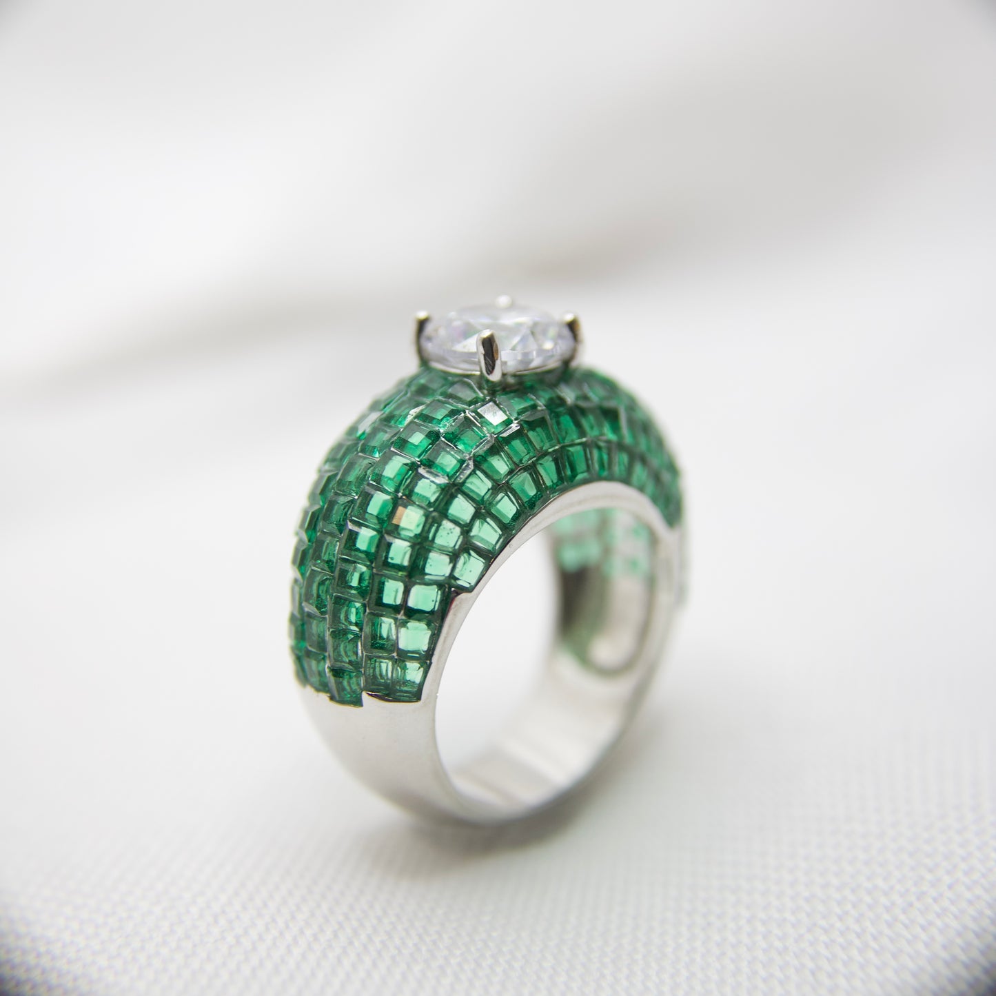 Solitaire Cubic Zirconia Emerald Ring