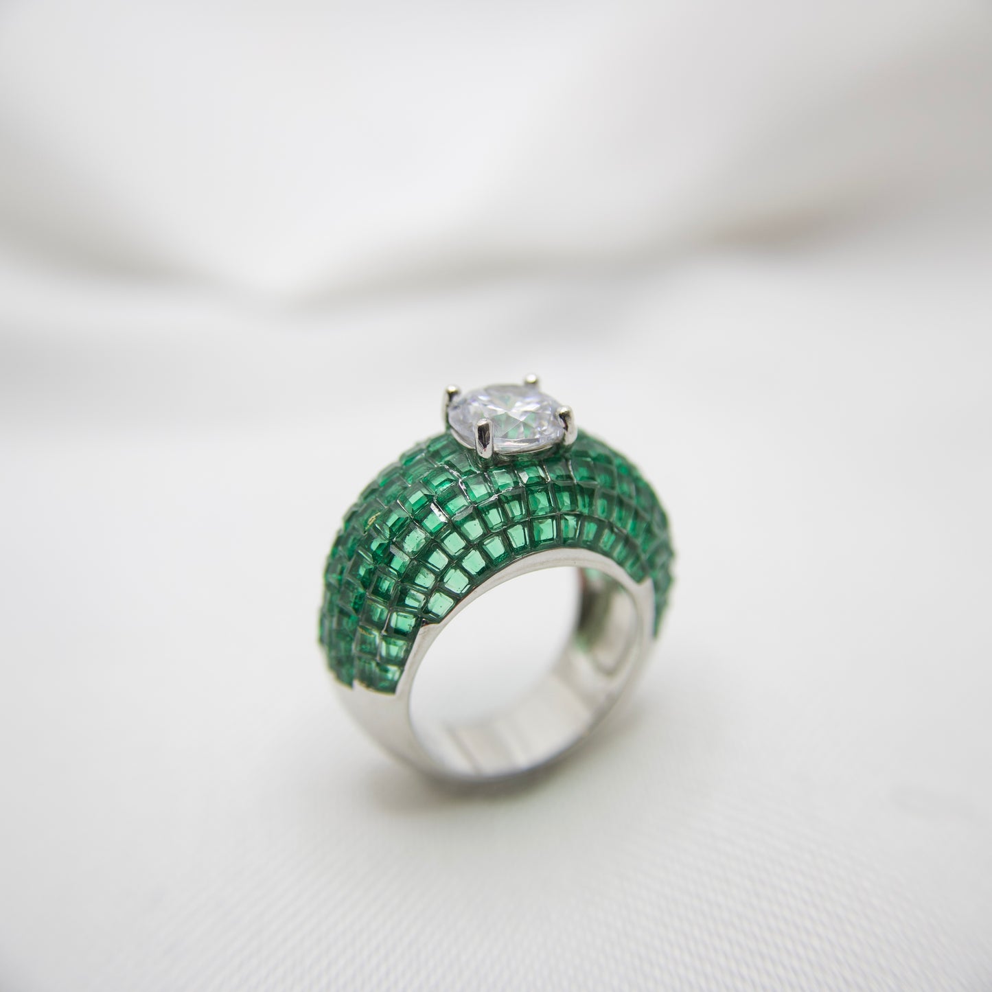 Solitaire Cubic Zirconia Emerald Ring