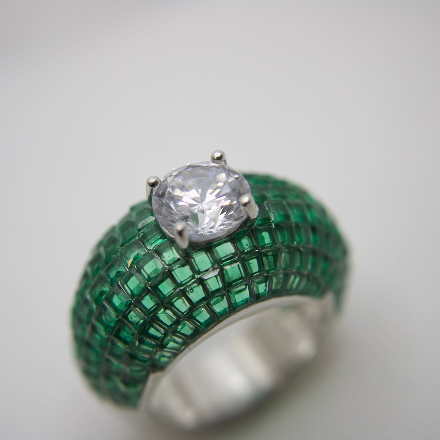 Solitaire Cubic Zirconia Emerald Ring