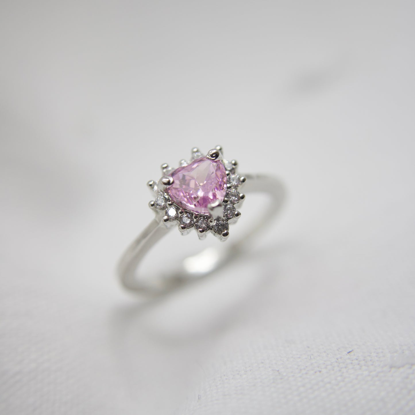 Heart Cut Halo Pink Solitaire Wedding Engagement Ring Sterling Silver